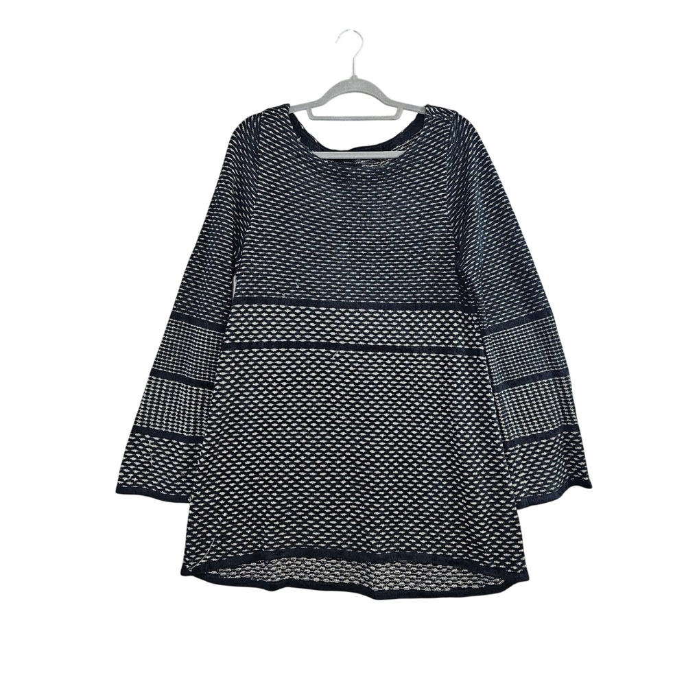 White House Black Market Sweater Women XL Black White Geometric Knit Tunic Flare